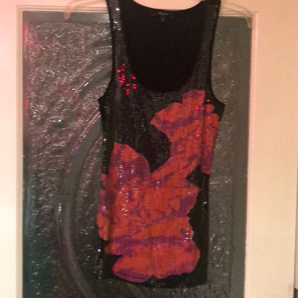 Black top with pink and orange flowers